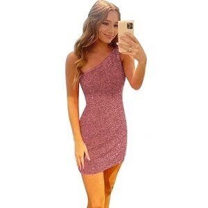 BLVD COLLECTION ONE SHOULDER PINK METALLIC DRESS SIZE SMALL